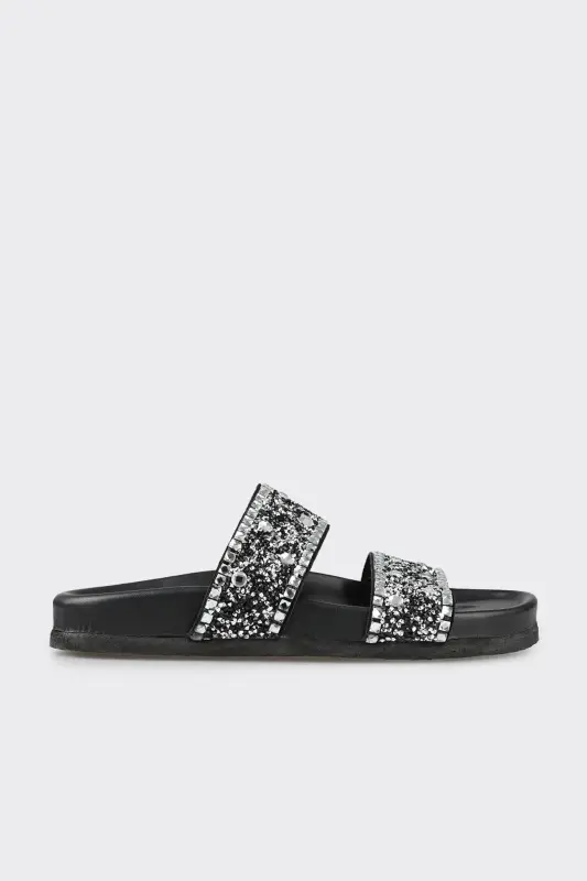 Black Leather Women's Sandals - ELLE SHOES