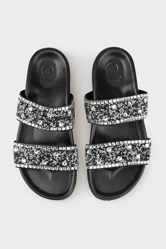 Black Leather Women's Sandals - 4