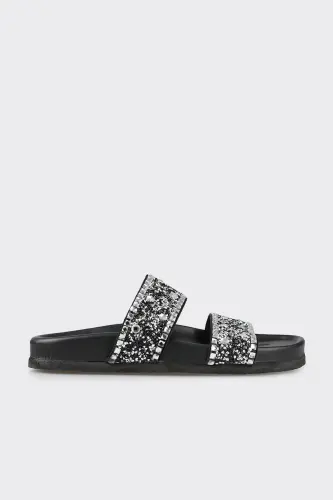 Black Leather Women's Sandals - 1