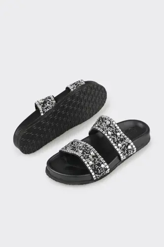 Black Leather Women's Sandals - 3