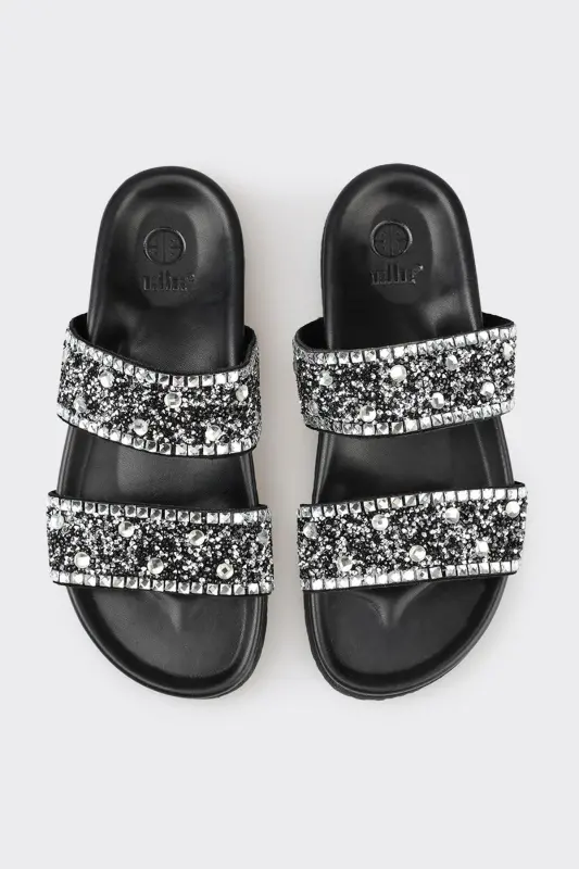 Black Leather Women's Sandals - 4