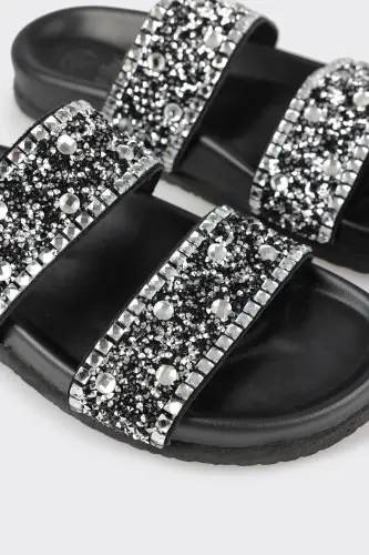Black Leather Women's Sandals - 5