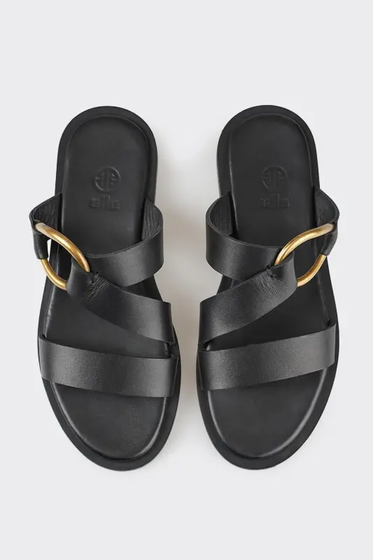 Black Leather Women's Slippers - 4