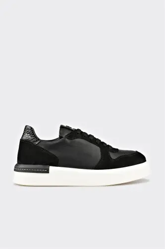 Black Leather Women's Sneaker - Black 