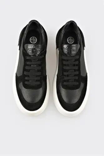 Black Leather Women's Sneaker - Black - 4