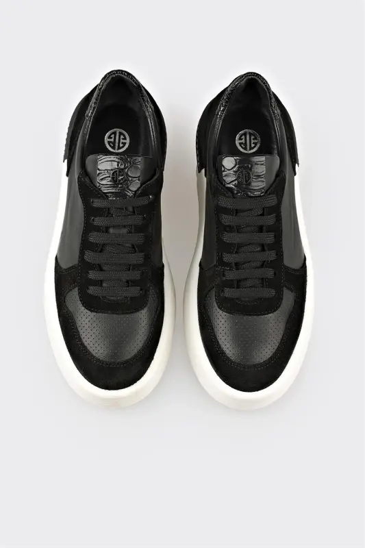 Black Leather Women's Sneaker - Black - 4
