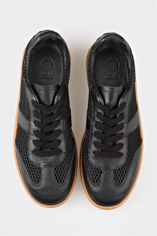 Black Leather Women's Sneaker-Black - 4