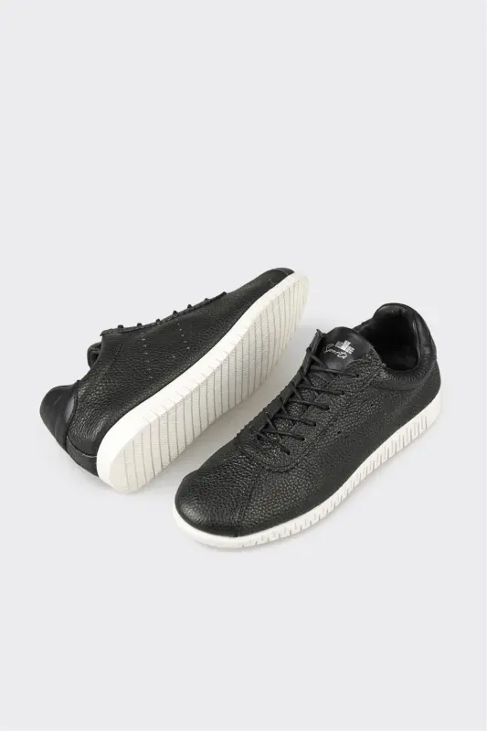 Black Leather Women's Sneakers - Black - 3