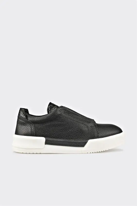 Black Leather Women's Sneakers-Black - 1