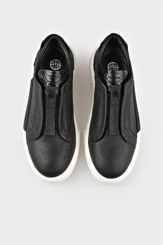 Black Leather Women's Sneakers-Black - 4