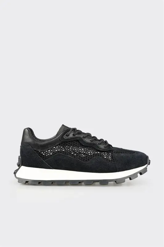 Black Leather Women's Sneakers - Black - ELLE SHOES