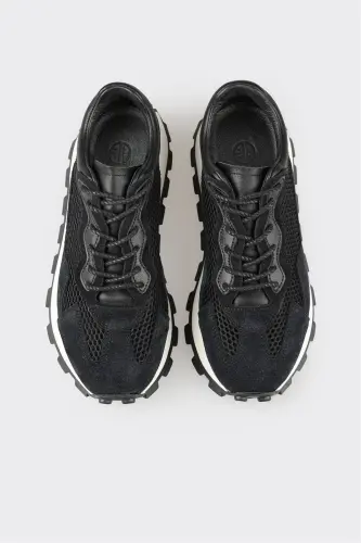 Black Leather Women's Sneakers - Black - 4