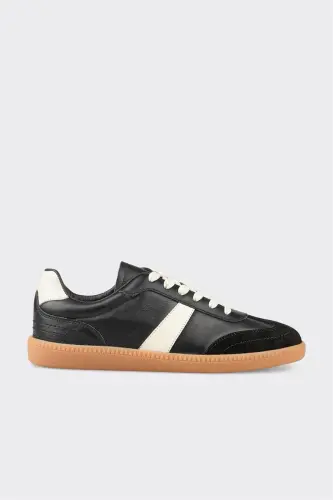 Black Leather Women's Sneakers-Black - 1