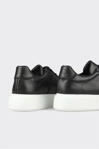 Black Leather Women's Sneakers - Black - 5