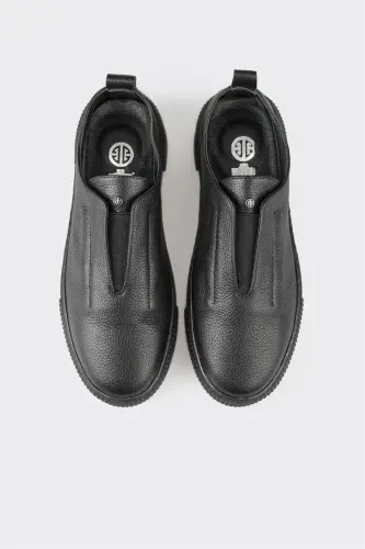 Black Leather Women's Sneakers-Black - 4