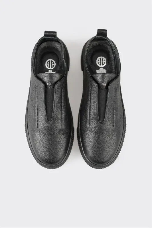 Black Leather Women's Sneakers-Black - 4