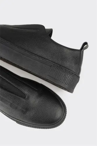 Black Leather Women's Sneakers-Black - 5
