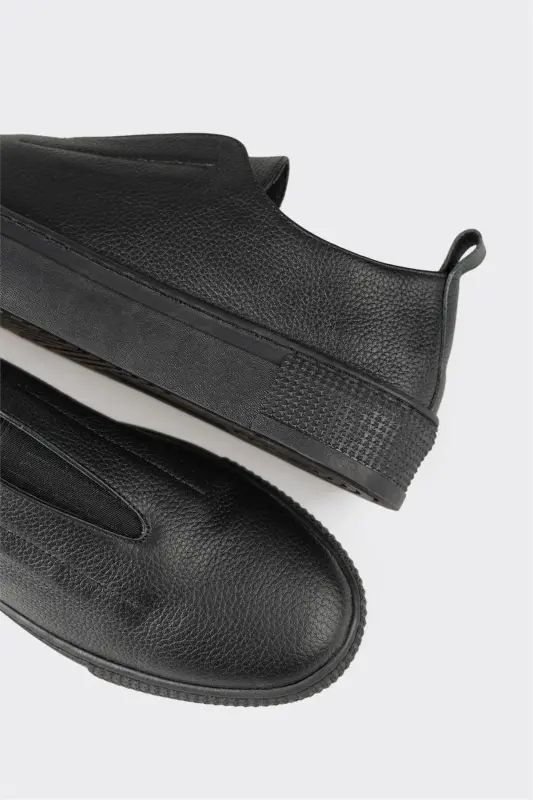 Black Leather Women's Sneakers-Black - 5