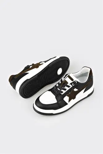 Black Leather Women's Sneakers - Black - 3