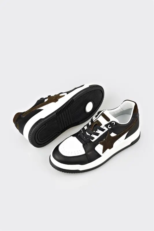 Black Leather Women's Sneakers - Black - 3