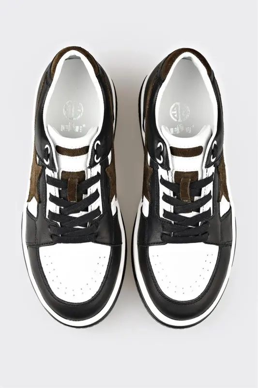 Black Leather Women's Sneakers - Black - 4