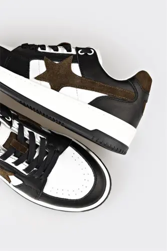 Black Leather Women's Sneakers - Black - 5