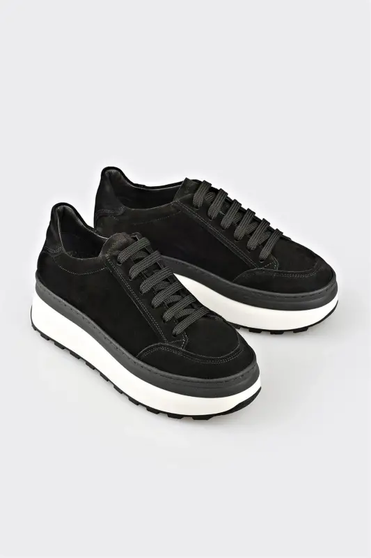Black Leather Women's Sneakers - Black - 2