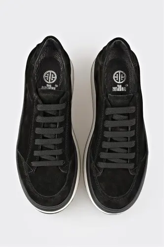 Black Leather Women's Sneakers - Black - 4