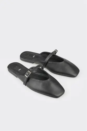 Black Leather Women's Sport Sandals - ELLE SHOES (1)