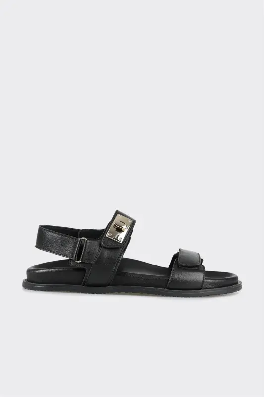 Black Leather Women's Sport Sandals - 2
