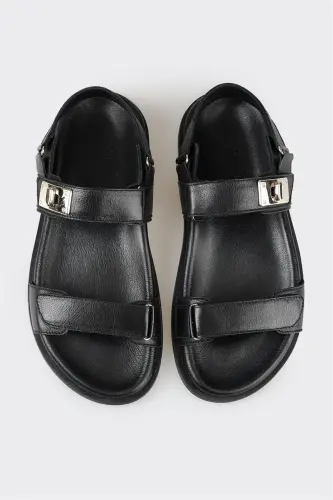 Black Leather Women's Sport Sandals - 5