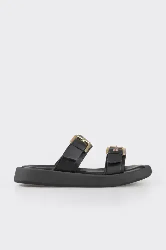 Black Leather Women's Sport Sandals - 1