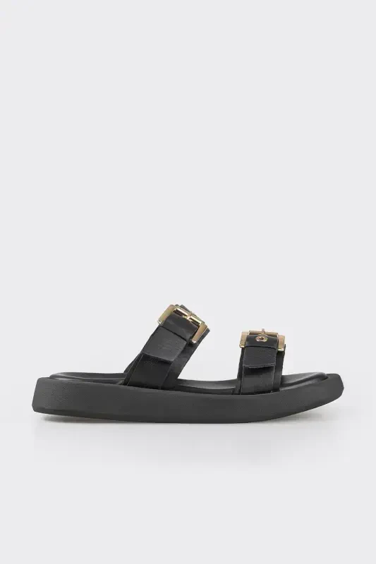 Black Leather Women's Sport Sandals - 1