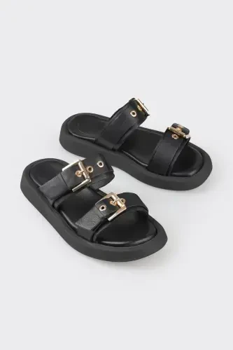 Black Leather Women's Sport Sandals - ELLE (1)