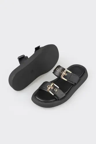 Black Leather Women's Sport Sandals - 3