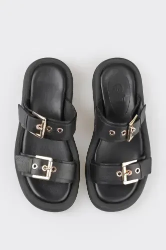Black Leather Women's Sport Sandals - 4