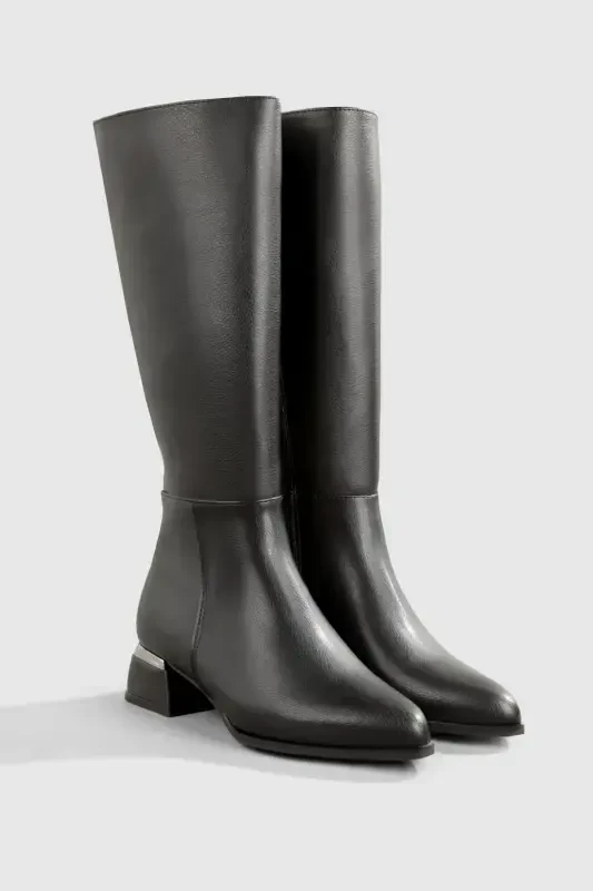 Black leather, zippered, heeled boot - MODA MHS