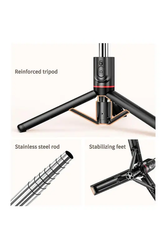 Black Led Light Selfie Stick Wireless Tripod Selfie Monopod Selfie Stick - L15 - 2