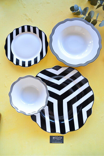 Black Line 24 Piece 6 Person Bone China Dinner Set - 6