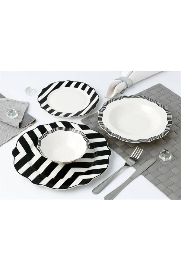 Black Line 24 Piece 6 Person Bone China Dinner Set - 10