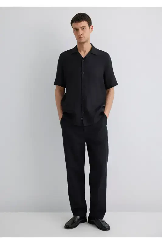 Black Linen Shirt Regular Fit - 2