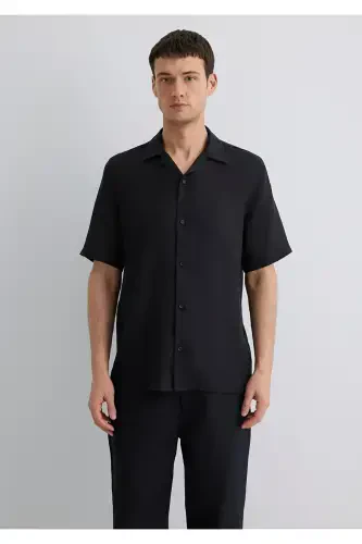 Black Linen Shirt Regular Fit - 4