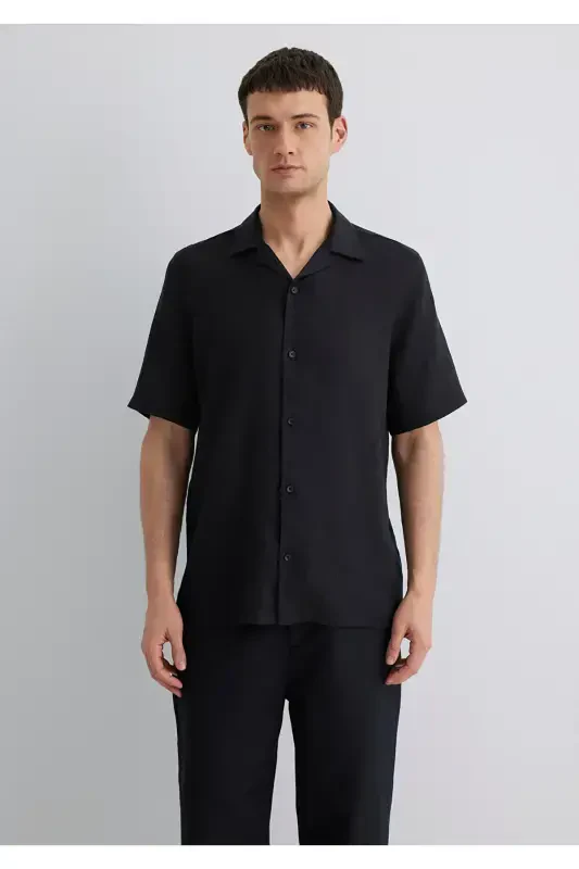 Black Linen Shirt Regular Fit - 4