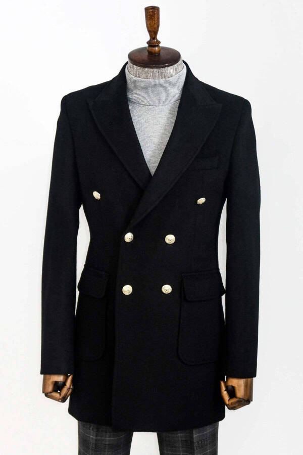 Black long coat for men with metal buttons - Wessi - 1