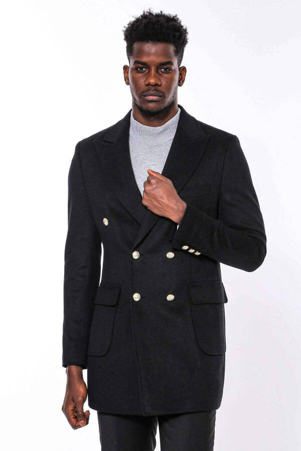 Black long coat for men with metal buttons - Wessi - 5