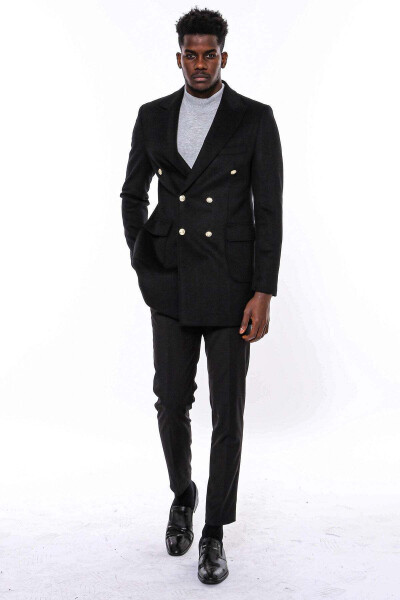 Black long coat for men with metal buttons - Wessi - 6