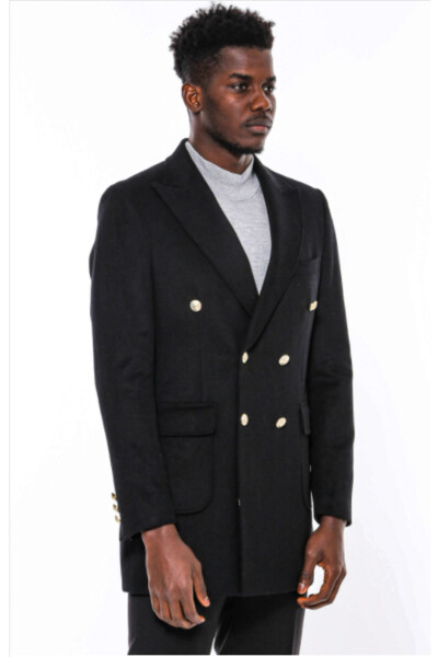 Black long coat for men with metal buttons - Wessi - 7