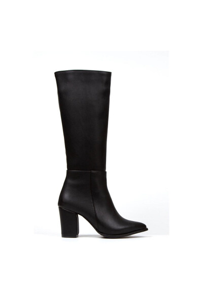 Black long leather look women's boots - 5