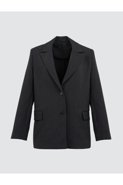 Black Long Sleeve Striped Stylish Blazer Jacket - 24