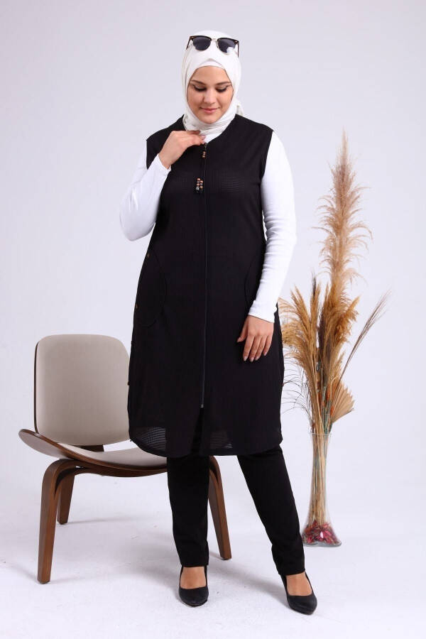 Black Long Summer Vest with Pockets and Zipper for Women's Modest Wear - 9